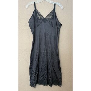 Vintage Nylon Lace Poly Chemise Full Slip Adjustable Straps Black Lingerie Sz 38